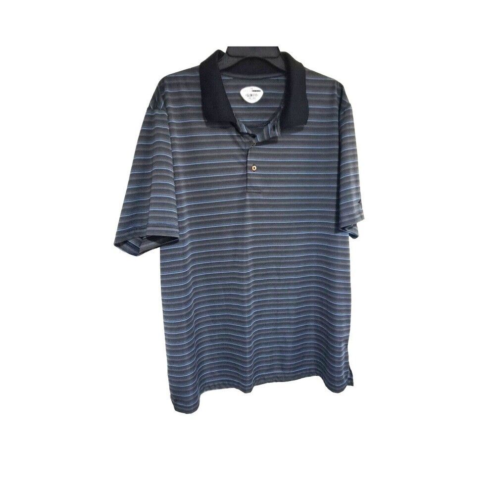 Grand Slam Slim Fit Golf Polo Men’s Size 2XL Blue Striped Short Sleeve Collared